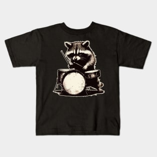 Raccoon drummer vintage Kids T-Shirt